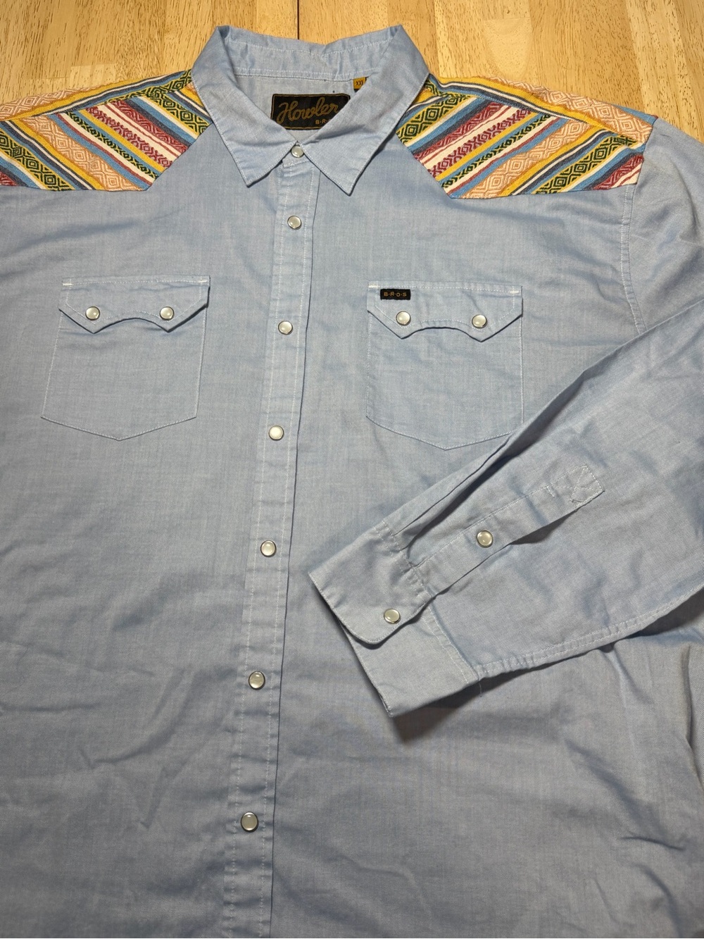 Howler Bros Crosscut Pearl Snap Blue Western Shirt Southwestern Aztec Mens 2XL